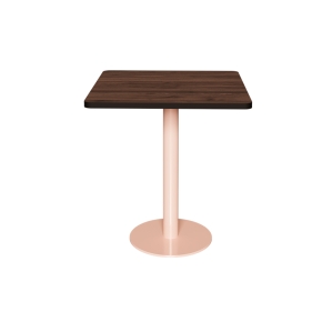 Table Retro Véra - Stratifié Bois Foncé - Pied Central Rose Poudré - 70x70