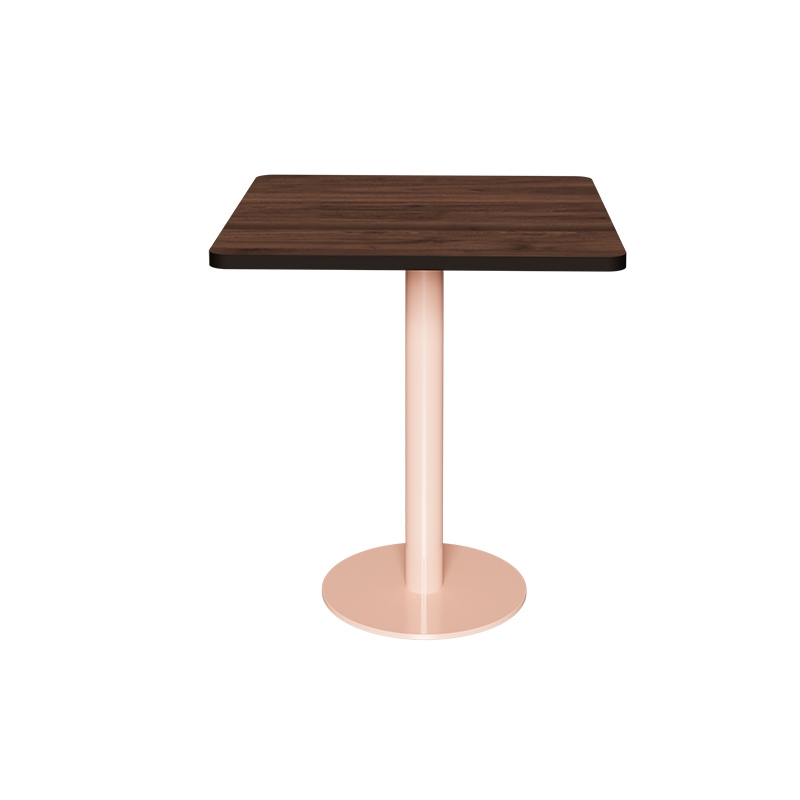 Table Retro Véra - Stratifié Bois Foncé - Pied Central Rose Poudré - 70x70