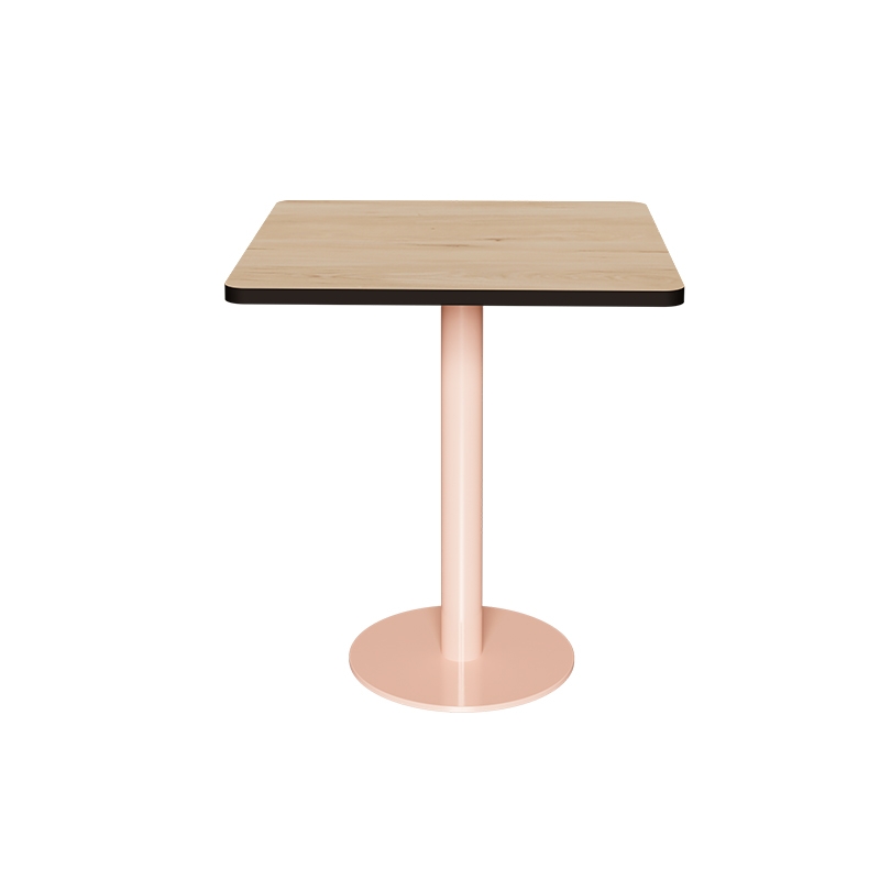 Table Retro Véra - Stratifié Bois Clair - Pied Central Rose Poudré - 70x70