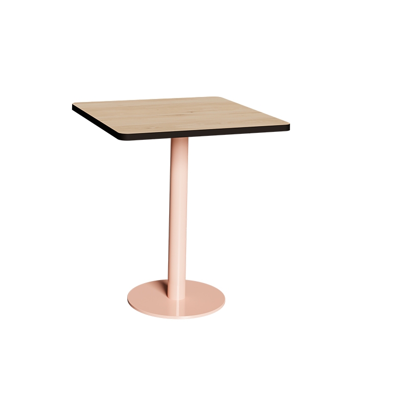 Table Retro Véra - Stratifié Bois Clair - Pied Central Rose Poudré - 70x70