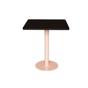 Table Retro Véra - Stratifié Noir - Pied Central Rose Poudré - 70x70