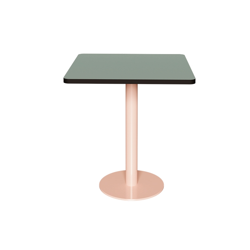 Table Retro Véra - Stratifié Kaki - Pied Central Rose Poudré - 70x70