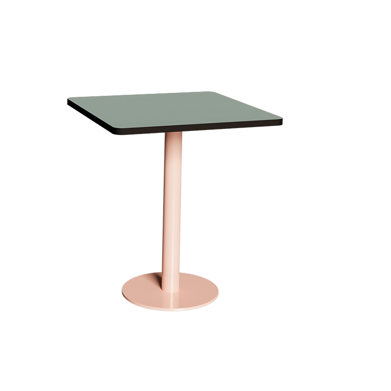 Table Retro Véra - Stratifié Kaki - Pied Central Rose Poudré - 70x70