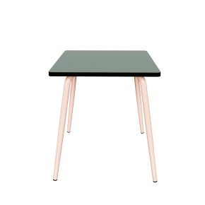 Table Retro Véra Carrée 70x70 – Stratifié uni Kaki - Pieds Rose Poudré
