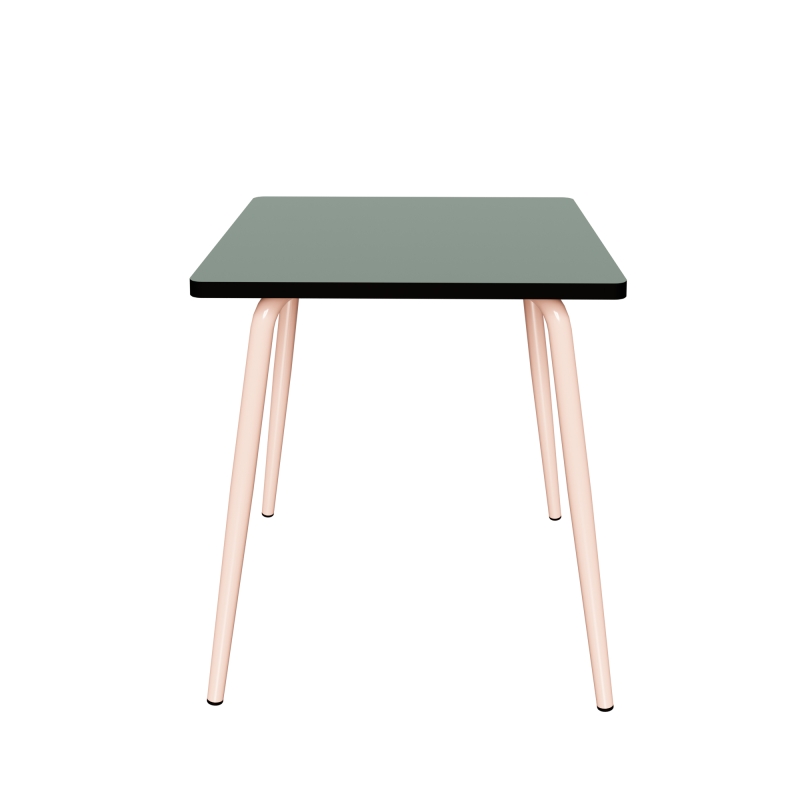 Table Retro Véra Carrée 70x70 – Stratifié uni Kaki - Pieds Rose Poudré