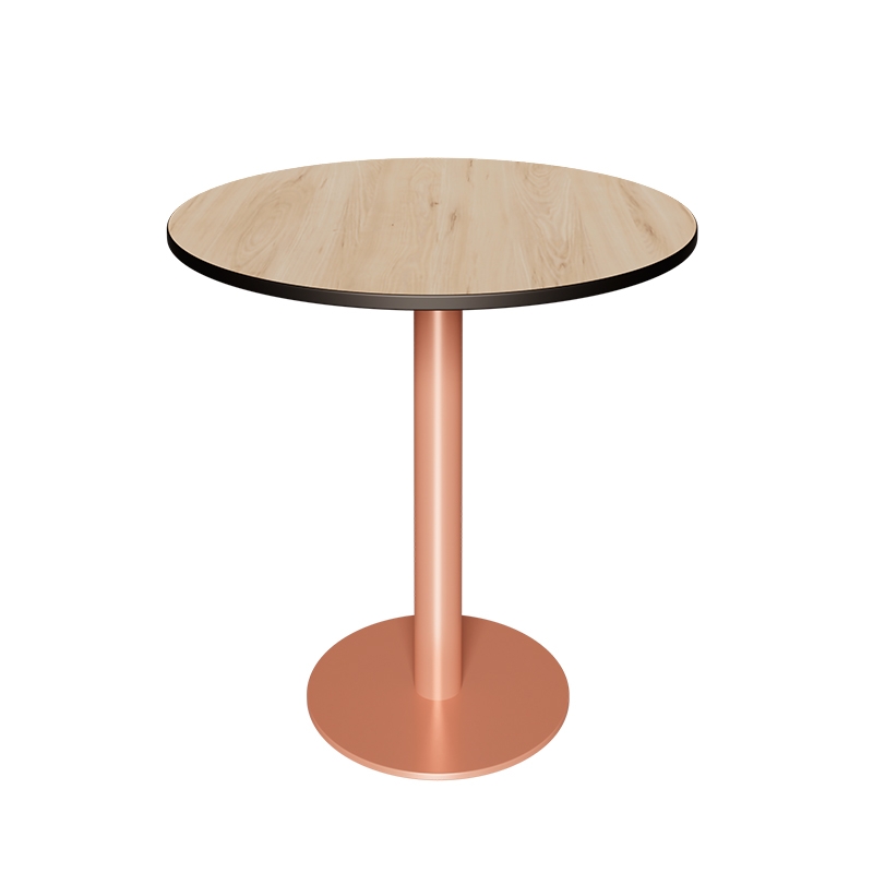 Table ronde rabattable Albertine - Stratifié Imprimé Bois Clair - Pied Terracotta