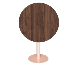Table ronde rabattable Albertine - Stratifié Imprimé Bois Foncé - Pied Rose Poudré