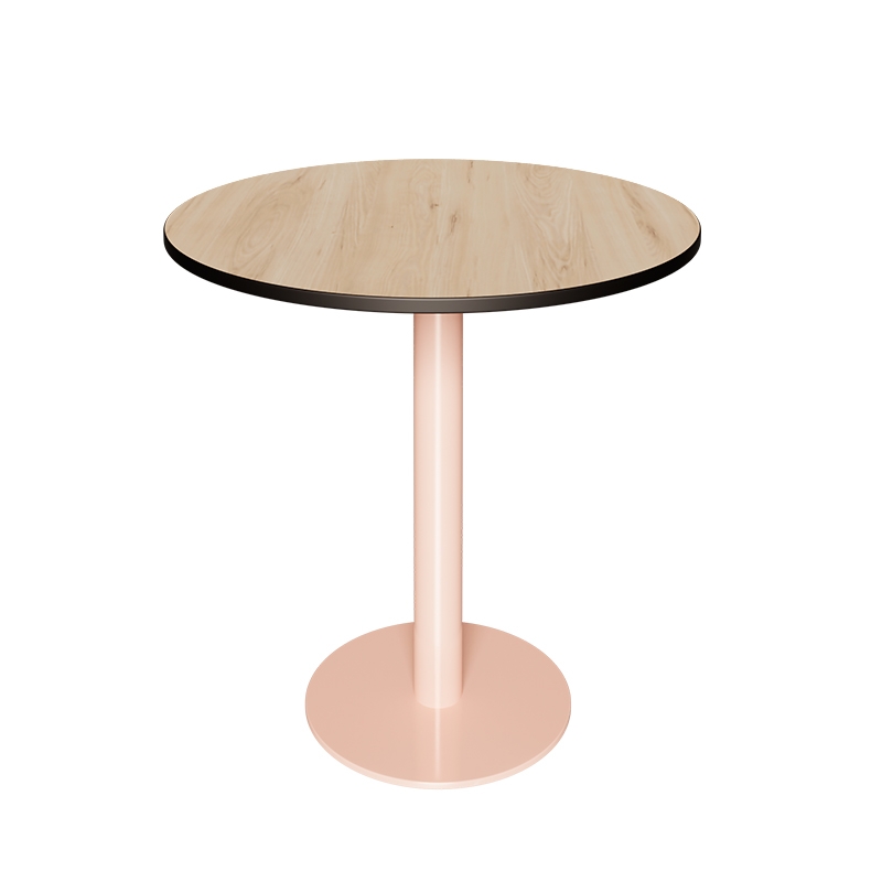 Table ronde rabattable Albertine - Stratifié Imprimé Bois Clair - Pied Rose Poudré