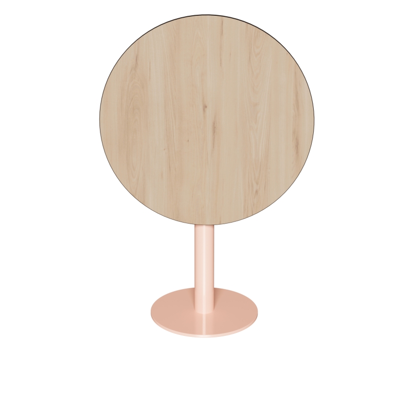 Table ronde rabattable Albertine - Stratifié Imprimé Bois Clair - Pied Rose Poudré
