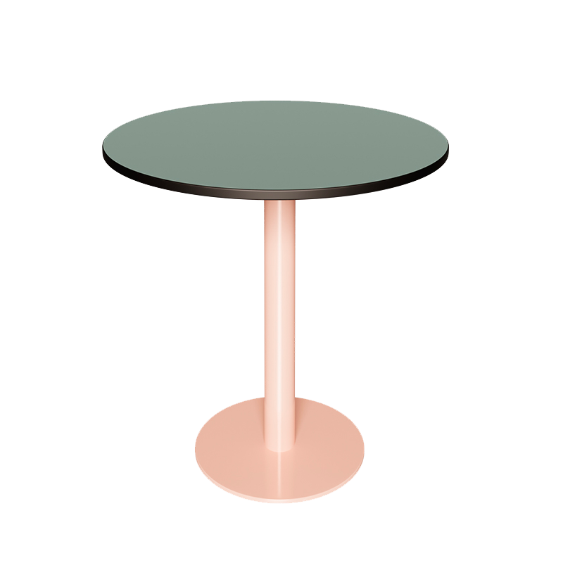 Table ronde rabattable Albertine - Stratifié Uni Kaki - Pied Rose Poudré