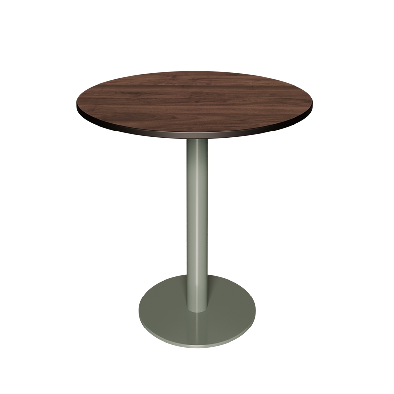 Table ronde rabattable Albertine - Stratifié Imprimé Bois Foncé - Pied Kaki