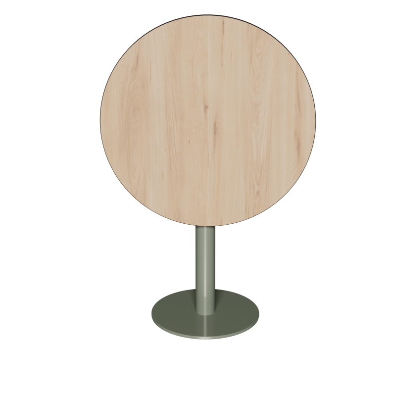Table ronde rabattable Albertine - Stratifié Imprimé Bois Clair - Pied Kaki