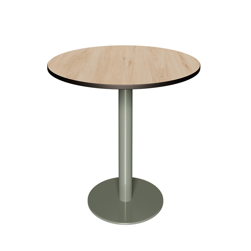 Table ronde rabattable Albertine - Stratifié Imprimé Bois Clair - Pied Kaki