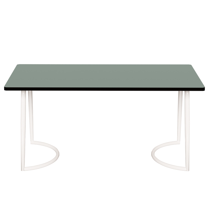 Table Retro Amiel 160x80 - Stratifié Uni Kaki - Pieds Blancs