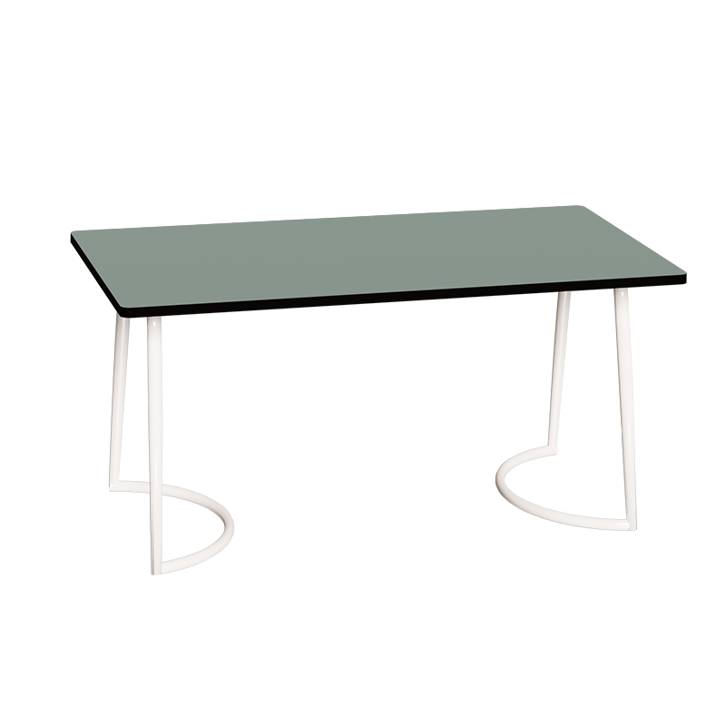 Table Retro Amiel 160x80 - Stratifié Uni Kaki - Pieds Blancs