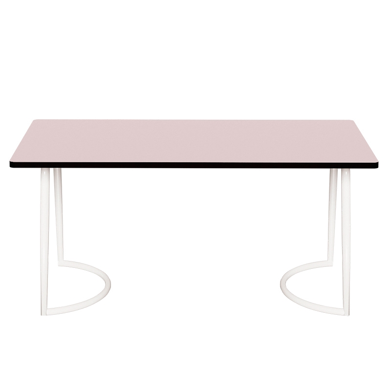 Table Retro Amiel 160x80 - Stratifié Uni Rose Poudré - Pieds Blancs