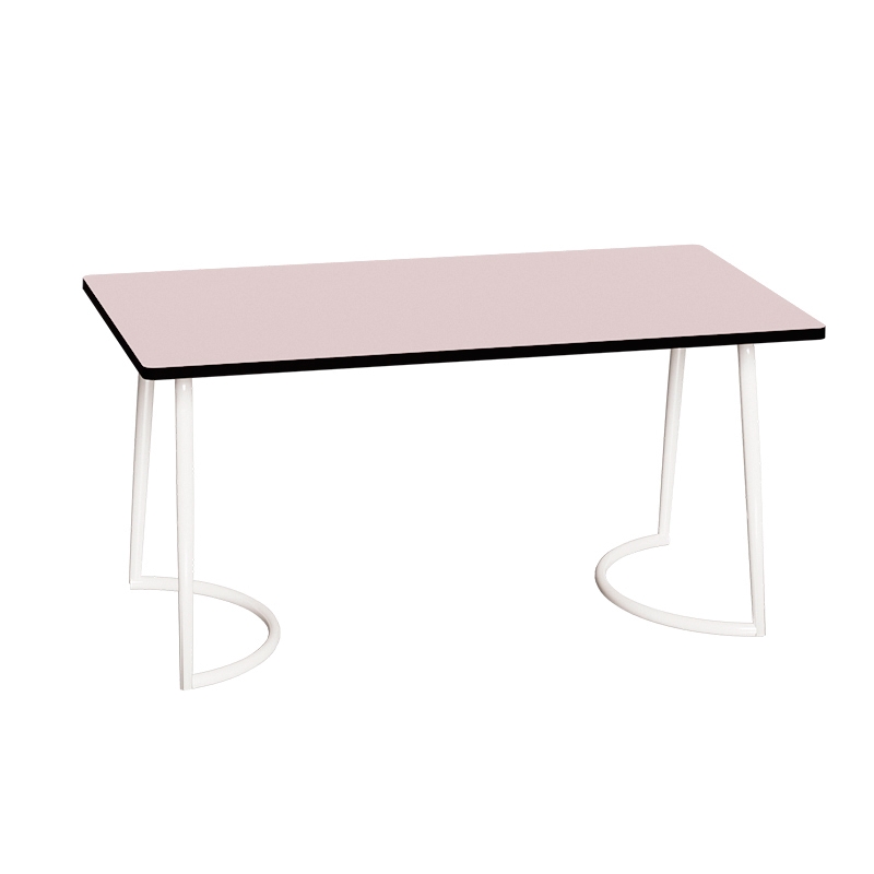 Table Retro Amiel 160x80 - Stratifié Uni Rose Poudré - Pieds Blancs