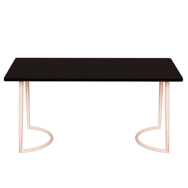 Table Retro Amiel 160x80 - Stratifié Uni Noir - Pieds Rose Poudré