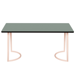 Table Retro Amiel 160x80 - Stratifié Uni Kaki - Pieds Rose Poudré