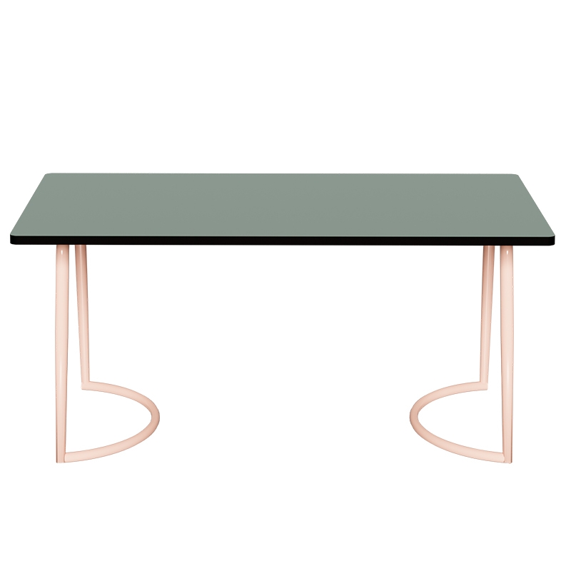 Table Retro Amiel 160x80 - Stratifié Uni Kaki - Pieds Rose Poudré