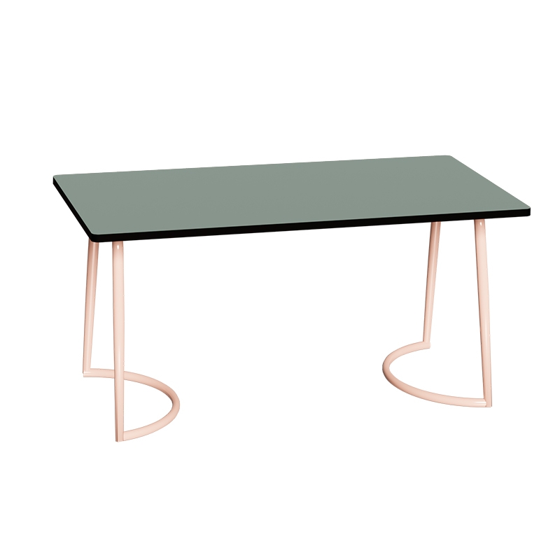 Table Retro Amiel 160x80 - Stratifié Uni Kaki - Pieds Rose Poudré