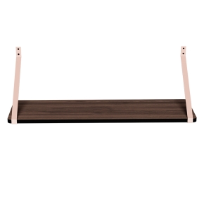 Bureau mural Rosy - Stratifié Bois Foncé - Barre en métal Rose Poudré