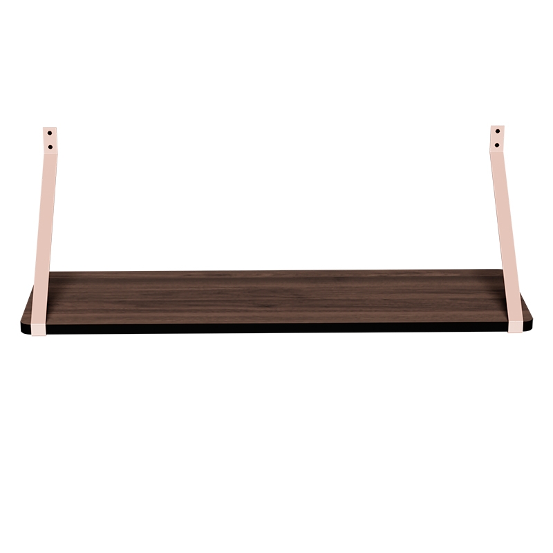Bureau mural Rosy - Stratifié Bois Foncé - Barre en métal Rose Poudré