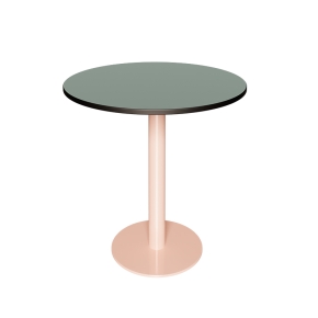 Table Ronde Léon – Stratifié Kaki - Pied central Rose Poudré