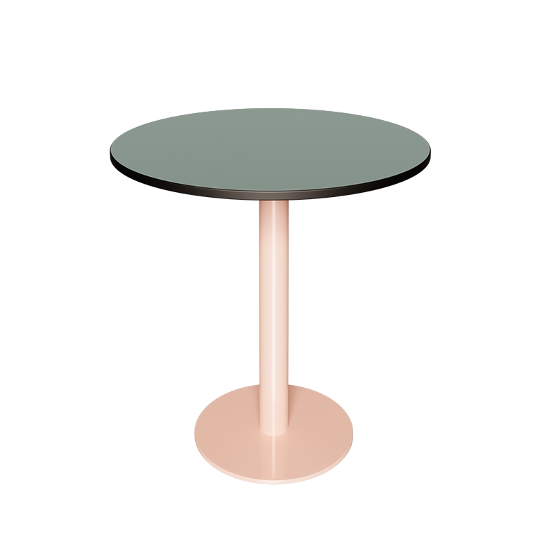 Table Ronde Léon – Stratifié Kaki - Pied central Rose Poudré