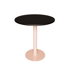 Table Ronde Léon – Stratifié Noir - Pied central Rose Poudré