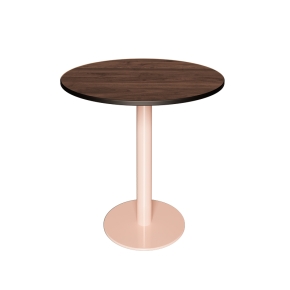 Table Ronde Léon – Stratifié Bois Foncé - Pied central Rose Poudré