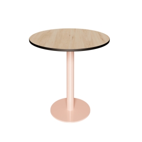 Table Ronde Léon – Stratifié Bois Clair - Pied central Rose Poudré