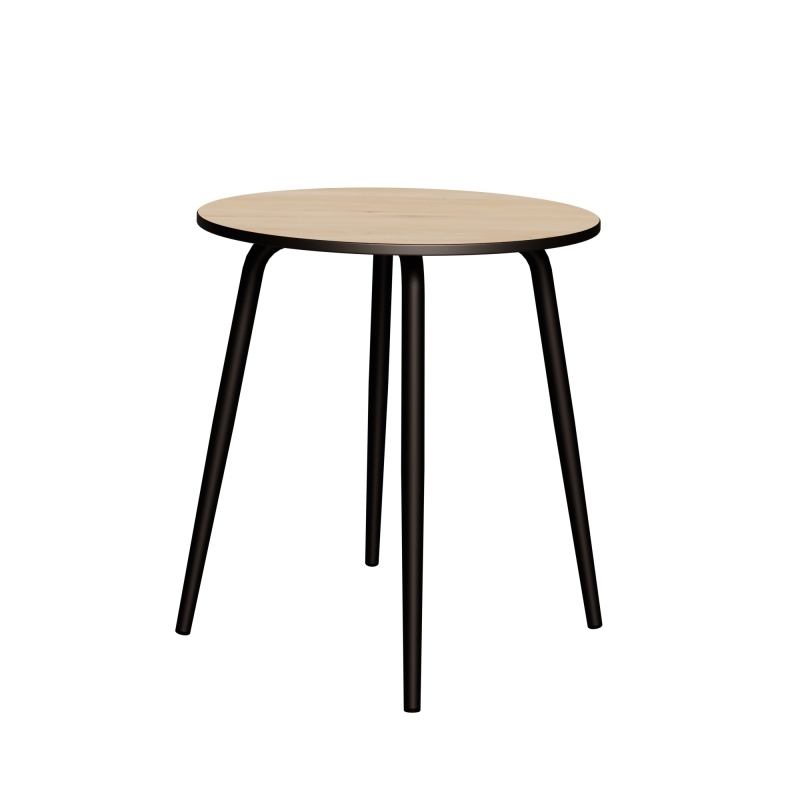 Table Ronde Léon – Imprimé Bois Clair - Pieds Noirs - Ø 75 cm