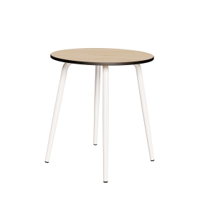 Table Ronde Léon – Stratifié imprimé Bois Clair - Pieds Blancs - Ø 75 cm