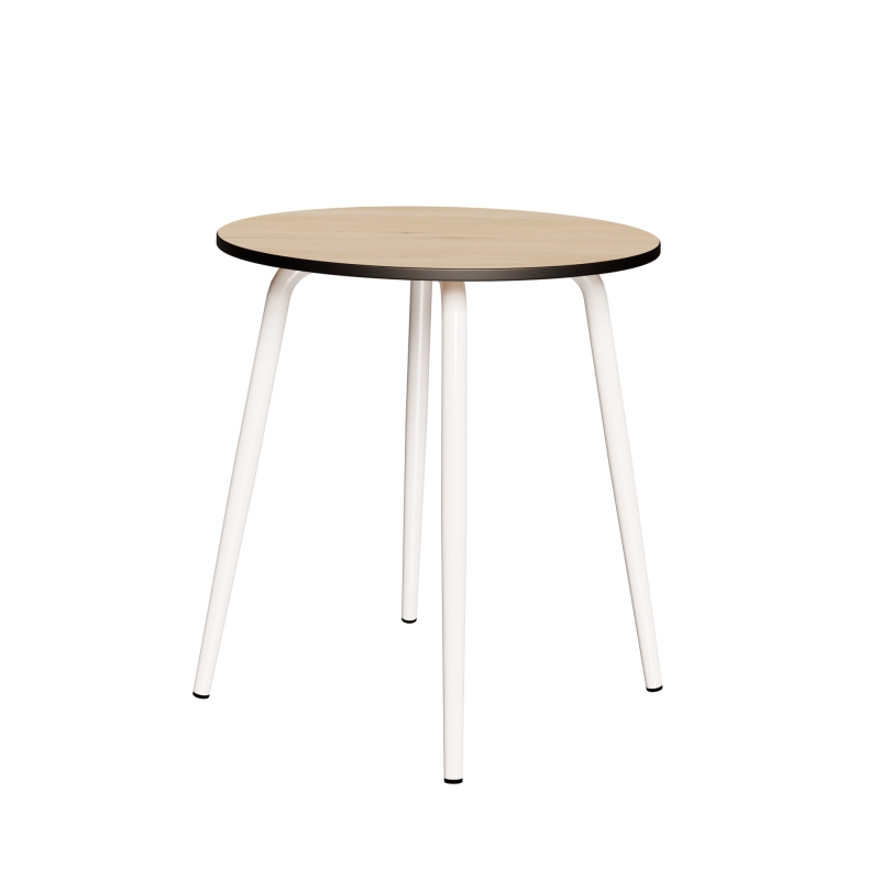 Table Ronde Léon – Stratifié imprimé Bois Clair - Pieds Blancs - Ø 75 cm