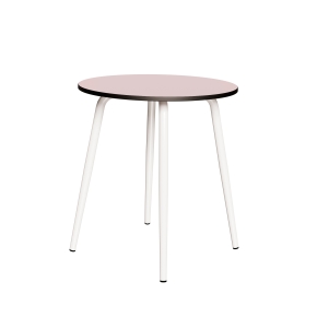 Table Ronde Léon – Stratifié uni Rose Poudré - Pieds Blancs - Ø 75 cm