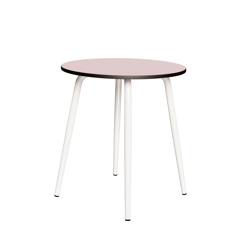 Table Ronde Léon – Stratifié uni Rose Poudré - Pieds Blancs - Ø 75 cm