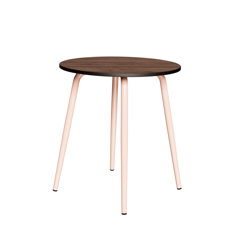 Table Ronde Léon – Stratifié imprimé Bois Foncé - Pieds Rose Poudré - Ø 75 cm