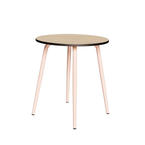 Table Ronde Léon – Stratifié imprimé Bois Clair - Pieds Rose Poudré - Ø 75 cm