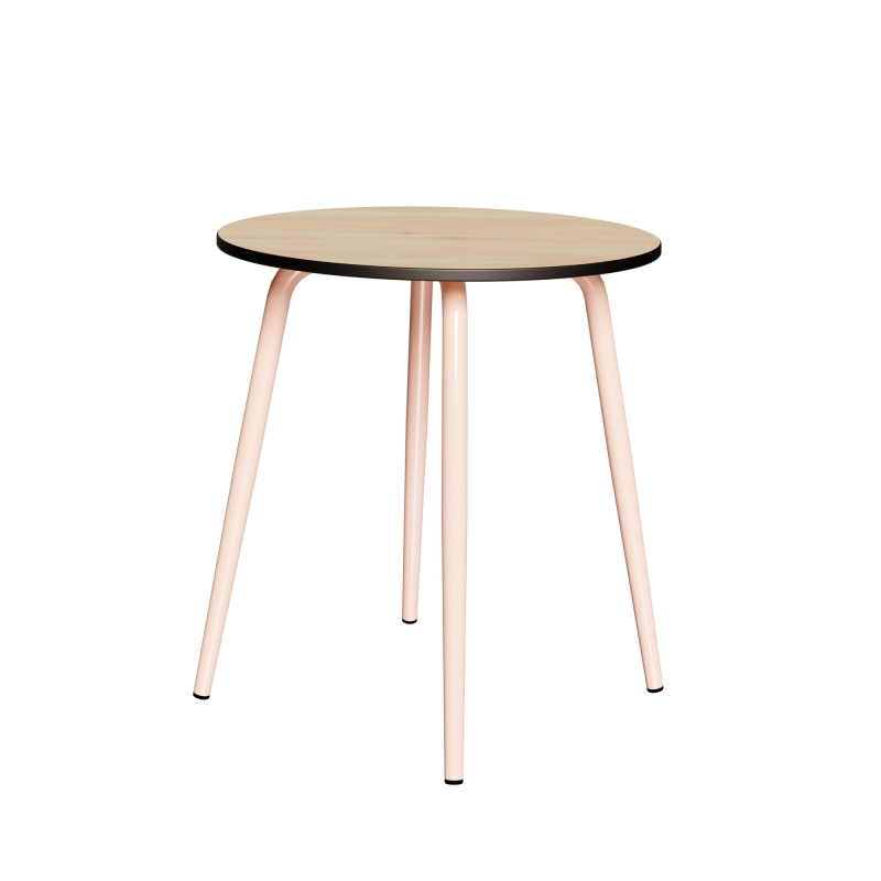 Table Ronde Léon – Stratifié imprimé Bois Clair - Pieds Rose Poudré - Ø 75 cm