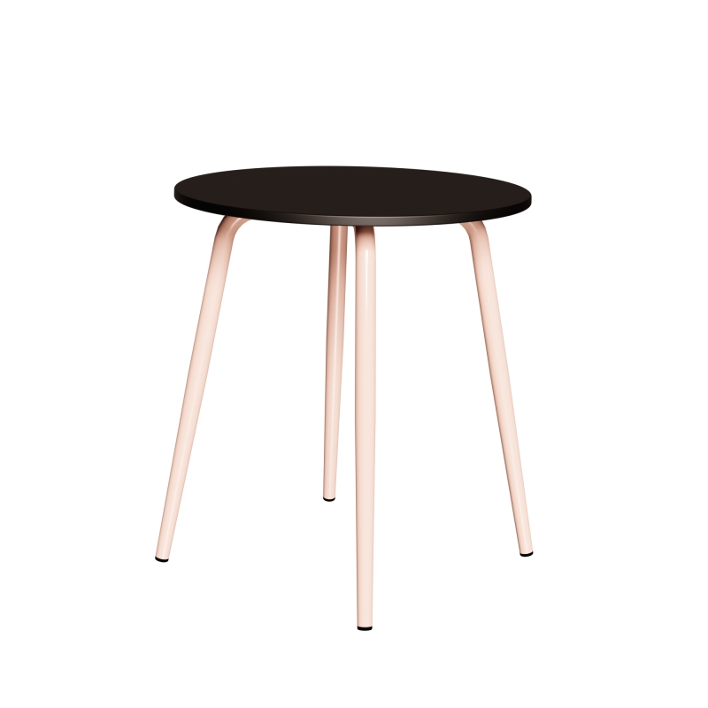 Table Ronde Léon – Stratifié uni Noir - Pieds Rose Poudré - Ø 75 cm