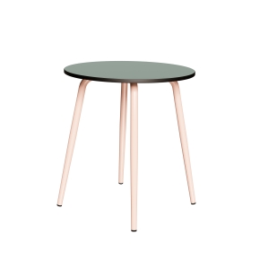 Table Ronde Léon – Stratifié uni Kaki - Pieds Rose Poudré - Ø 75 cm