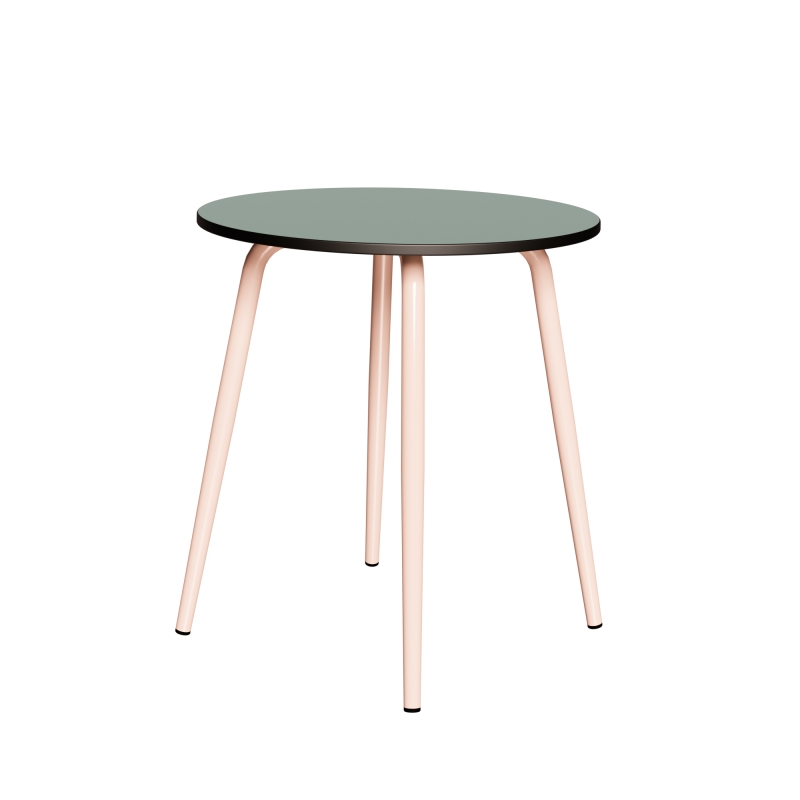 Table Ronde Léon – Stratifié uni Kaki - Pieds Rose Poudré - Ø 75 cm