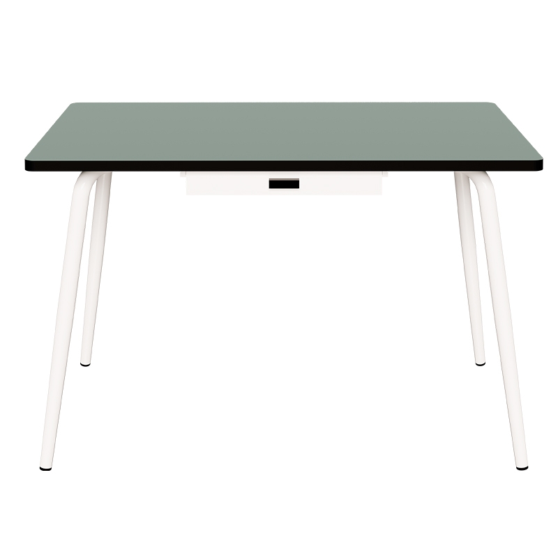 Table Véra avec Tiroir – Stratifié Uni Kaki - Pieds Blancs