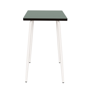 Table Haute Retro Véra 70x70 – Stratifié uni Kaki - Pieds Blancs