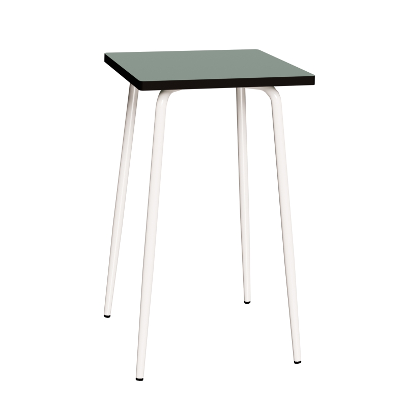 Table Haute Retro Véra 70x70 – Stratifié uni Kaki - Pieds Blancs