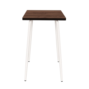 Table Haute Retro Véra 70x70 – Imprimé Bois Foncé - Pieds Blancs