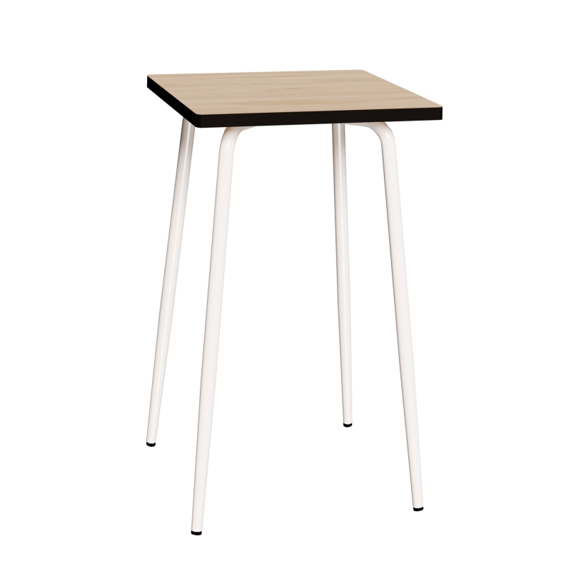 Table Haute Retro Véra 70x70 – imprimé Bois Clair - Pieds Blancs