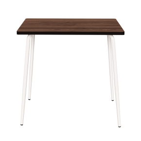 Table Haute Retro Véra 120x70 – imprimé Bois Foncé - pieds Blancs