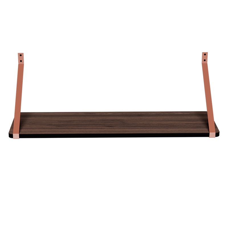 Bureau mural Rosy - Stratifié Bois Foncé - Barre en Metal Terracotta